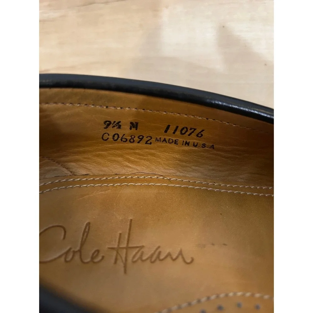 Cole Haan Mens Black‎ Brown Leather Penny Loafer Shoes 9.5 Slip-Ons Minimalist
